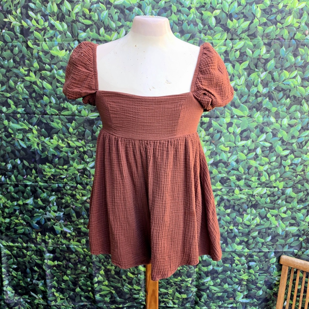 Princess Polly Brown Gauze Romper Womens US 4 Puff Sleeve Babydoll Boho